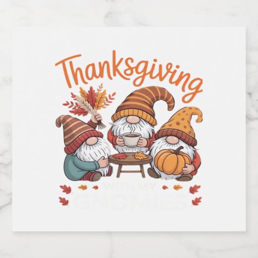 Thanksgiving Gnome Herfst Leopard Turkije Essentia Sparkling Wijnetiket (Enkel label)