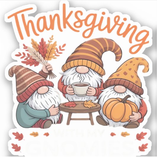 Thanksgiving Gnome Herfst Leopard Turkije Essentia Sticker (Voorkant)