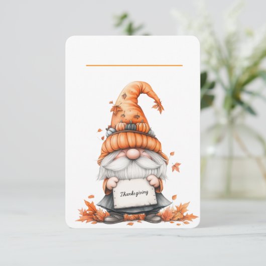 Thanksgiving Gnome Place Card with Floral Back (Staand voorkant)