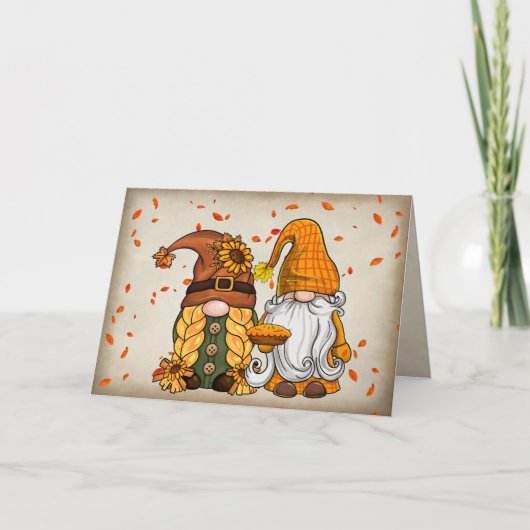 Thanksgiving gnomen met Pie Feestdagen Kaart (Voorkant)