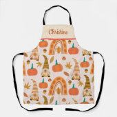 Thanksgiving Gnomen met pompoenen en bladeren naam Schort (Voorkant)