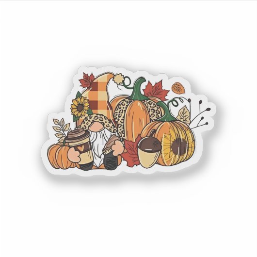 Thanksgiving Gnomes Fall Leaves Gnomes Funny Herfs Sticker (Voorkant)