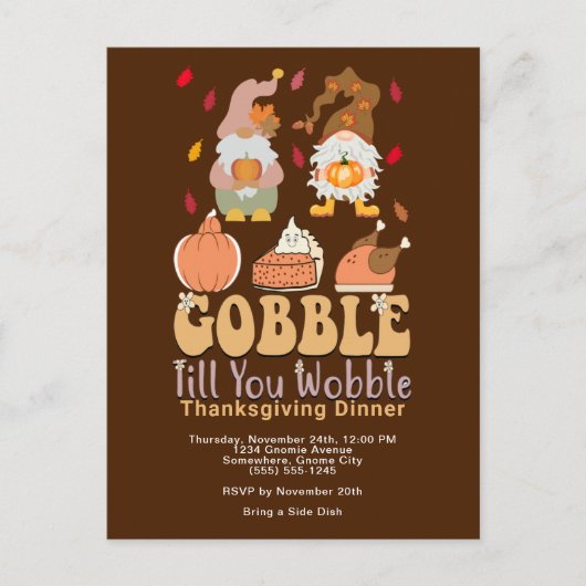 Thanksgiving Gnomes Gobble Quote Feestdagenkaart (Voorkant)