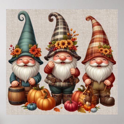 Thanksgiving Gnomes Trio Art Poster (Voorkant)