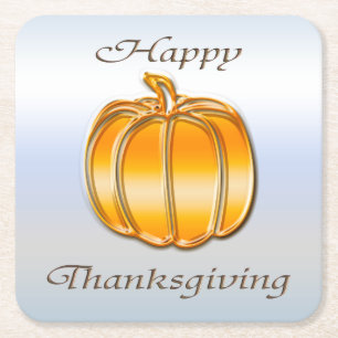 Thanksgiving Golden Pumpkin op Silver Background Kartonnen Onderzetters