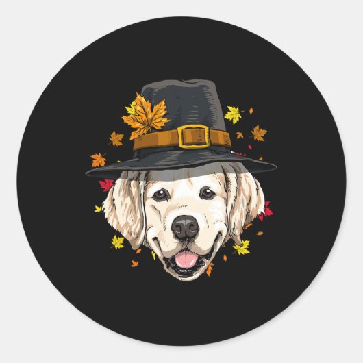 Thanksgiving Golden Retriever Pelgrim Turkije Dag  Ronde Sticker (Voorkant)