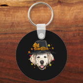 Thanksgiving Golden Retriever Pelgrim Turkije Dag Sleutelhanger (Voorkant)