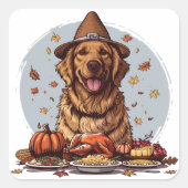 Thanksgiving Golden Retriever Vierkante Sticker (Voorkant)