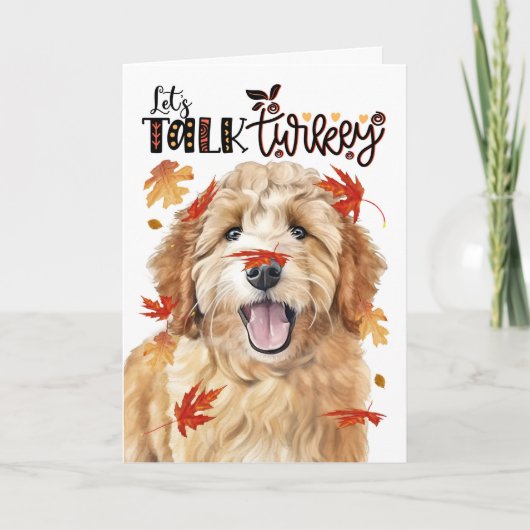 Thanksgiving Goldendoodle Dog Laten we Turkije pra Feestdagen Kaart (Voorkant)
