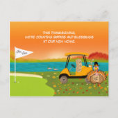 Thanksgiving-golfkar met verhuisdozen  feestdagenkaart (Voorkant)