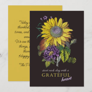 Thanksgiving Grateful  Sunflower Floral Feestdagenkaart