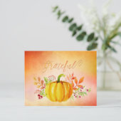 Thanksgiving "Grateful" Waterverven Feestdagenkaart (Staand voorkant)