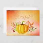 Thanksgiving "Grateful" Waterverven Feestdagenkaart (Voorkant / Achterkant)