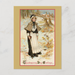Thanksgiving Greetings Pilgrim Woman Briefkaart