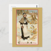  Thanksgiving Greetings Pilgrim Woman Briefkaart (Voorkant / Achterkant)