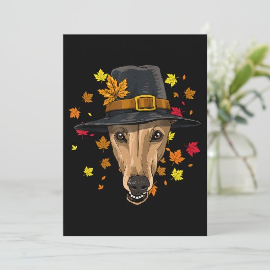 Thanksgiving Greyhound pelgrim kostuum mannen vrou Feestdagenkaart (Staand voorkant)