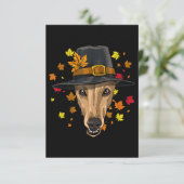 Thanksgiving Greyhound Pilgrim Costume Mannen Vrou Bedankkaart (Staand voorkant)