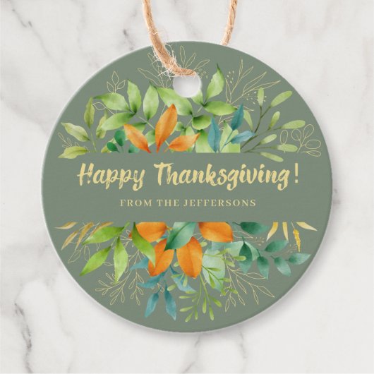 Thanksgiving groene herfst laat Waterverf Herfst Bedankjes Labels (Voorkant)