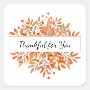 Thanksgiving Groene Oranje Herfst Foliage Favor Vierkante Sticker