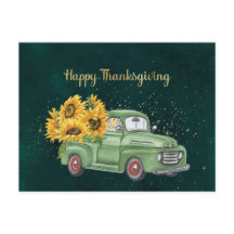 Thanksgiving Groene Vrachtwagen Zonnebloemen Busin