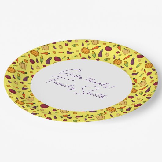 Thanksgiving groenten patroon geel op maat papieren bordje (Gekanteld)