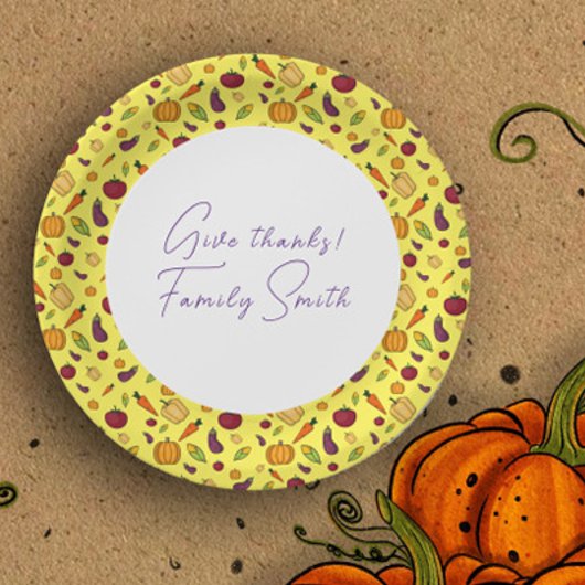 Thanksgiving groenten patroon geel op maat papieren bordje