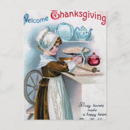 Thanksgiving Groet met Pilgrim Girl Ba Briefkaart