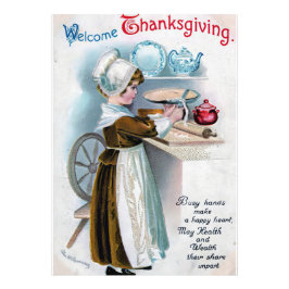 Thanksgiving Groet met Pilgrim Girl Ba Foto Afdruk