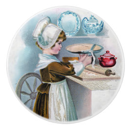  Thanksgiving Groet met Pilgrim Girl Ba Keramische Knop