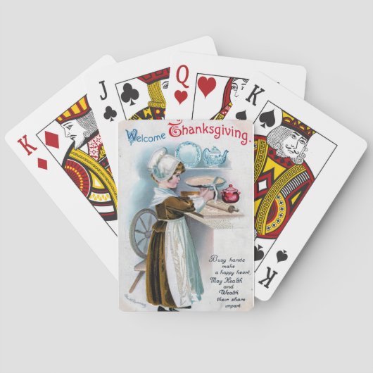  Thanksgiving Groet met Pilgrim Girl Ba Pokerkaarten (Achterkant)