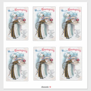 Thanksgiving Groet met Pilgrim Girl Ba Sticker