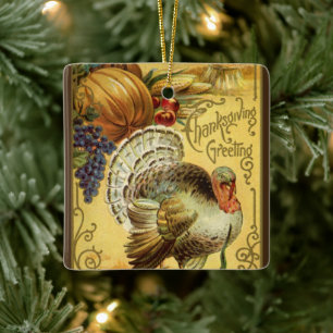 Thanksgiving Groet met Turkije Keramisch Ornament