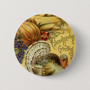  Thanksgiving Groet met Turkije Ronde Button 5,7 Cm