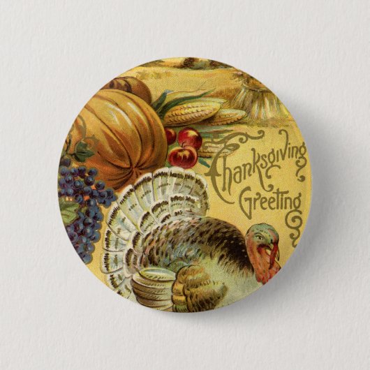  Thanksgiving Groet met Turkije Ronde Button 5,7 Cm (Voorkant)