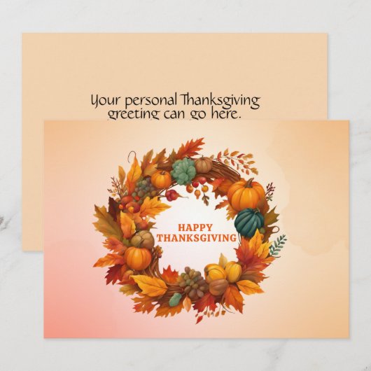 Thanksgiving Groeten Floral Herfst krans Feestdagenkaart (Voorkant / Achterkant)