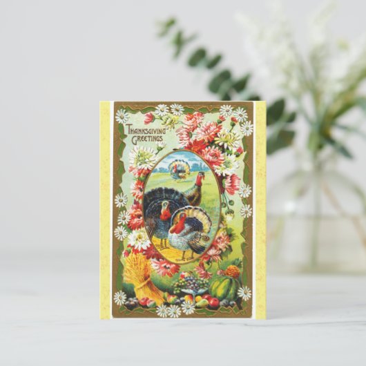  Thanksgiving Groetings Turkije Floral Briefkaart (Staand voorkant)