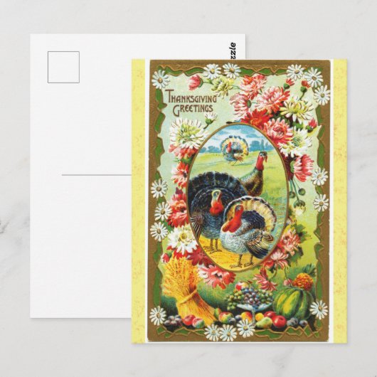  Thanksgiving Groetings Turkije Floral Briefkaart (Voorkant / Achterkant)