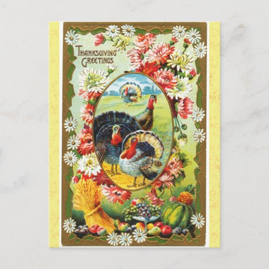  Thanksgiving Groetings Turkije Floral Briefkaart (Voorkant)