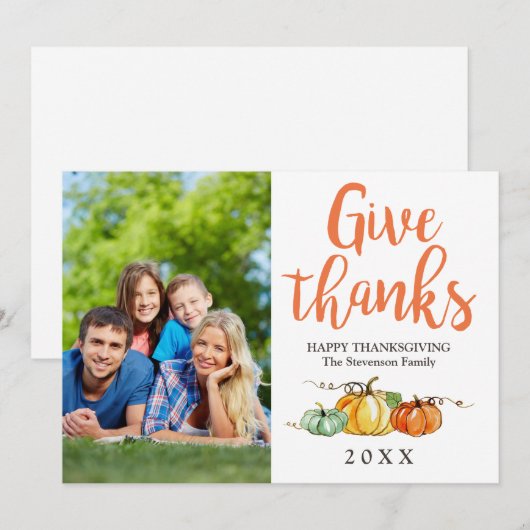 Thanksgiving Groetjes Photo Card Pumpkins Feestdagenkaart (Voorkant / Achterkant)