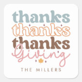 Thanksgiving groovy typografie ontwerp vierkante sticker (Voorkant)