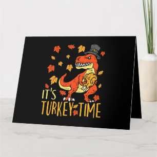 Thanksgiving Haar Turkije Tijd Herfst Blad Dinosau Kaart