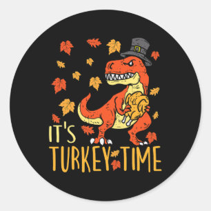 Thanksgiving Haar Turkije Tijd Herfst Blad Dinosau Ronde Sticker