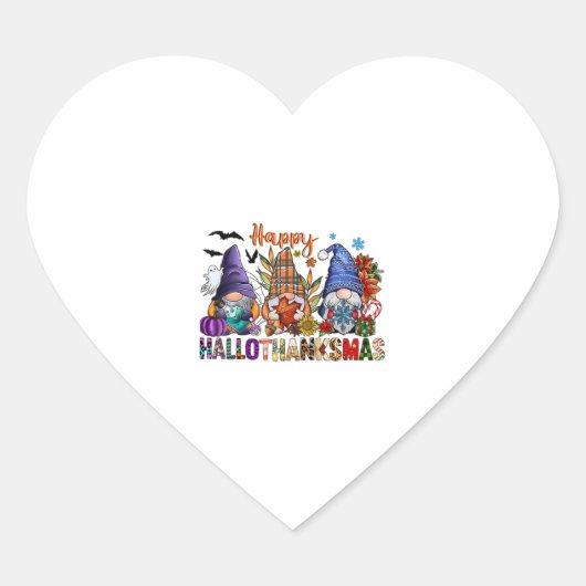 Thanksgiving Halloween Gnomes Happy Hanksmas Hart Sticker (Voorkant)