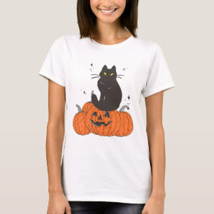 Thanksgiving Halloween Herfst Spooky Cat met Pumpk T-shirt