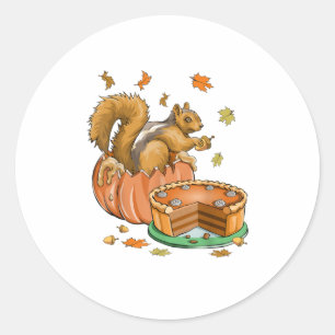 Thanksgiving Halloween Pumpkin Squirrel Funn Ronde Sticker