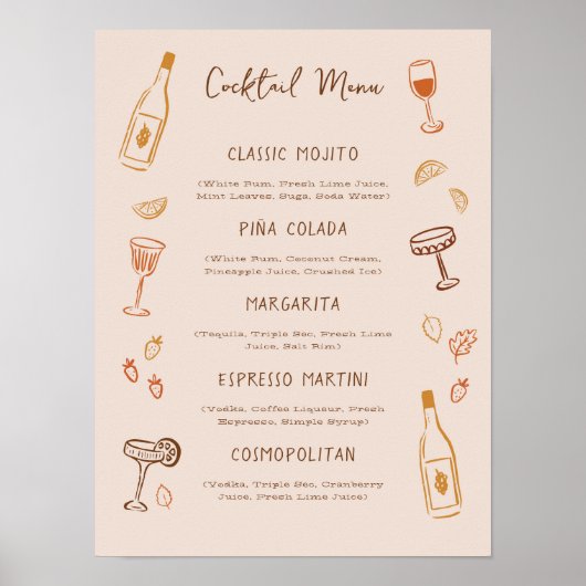 Thanksgiving Hand-Drawn Signature Cocktail Menu Poster (Voorkant)