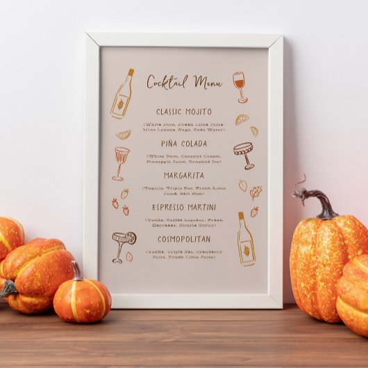 Thanksgiving Handgetekende Signature Cocktailmenu Poster