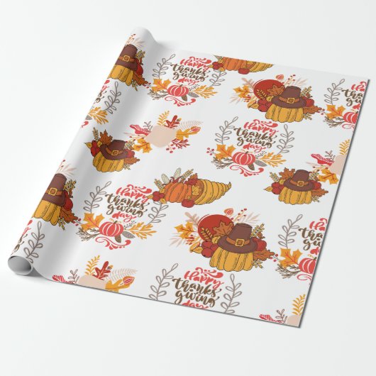 Thanksgiving Happy Turkey Day Pumpkin-cadeau Cadeaupapier (Uitgerold)