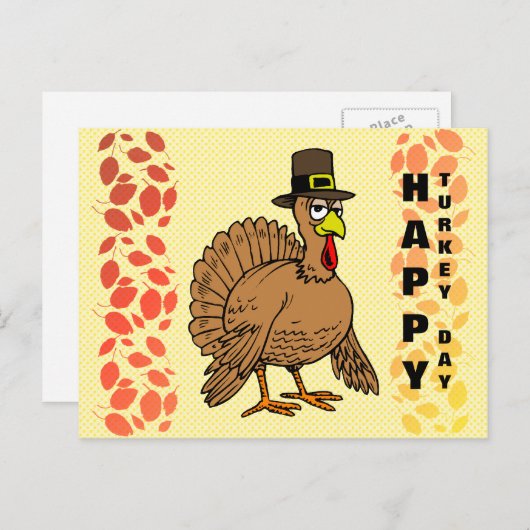 Thanksgiving Happy Turkey Day Schattigee Pelgrim C Feestdagenkaart (Voorkant / Achterkant)