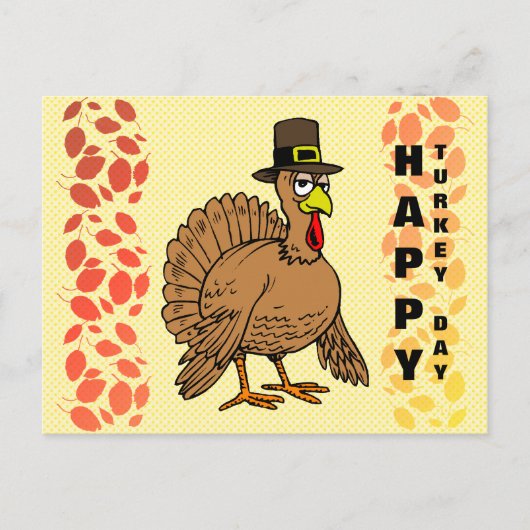 Thanksgiving Happy Turkey Day Schattigee Pelgrim C Feestdagenkaart (Voorkant)